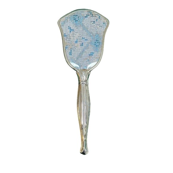 Vintage Silver Toned Vanity Hairbrush Blue Geometric Design‎ - Picture 1 of 3